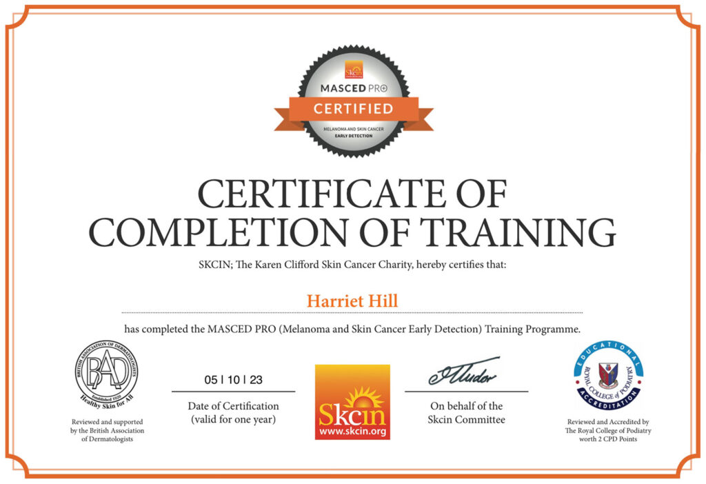 Certification of completion of training for Hill Clinics